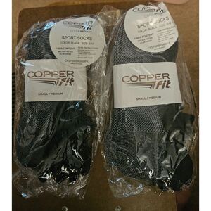 Copper Fit Sport Ankle Compression Socks Black & Gray - 2 Pairs - NWT S/M